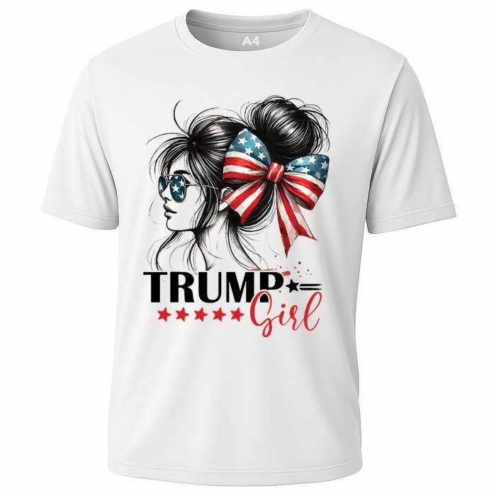 Trump Girl Messy Bun Sunglasses Usa Flag Performance Shirt