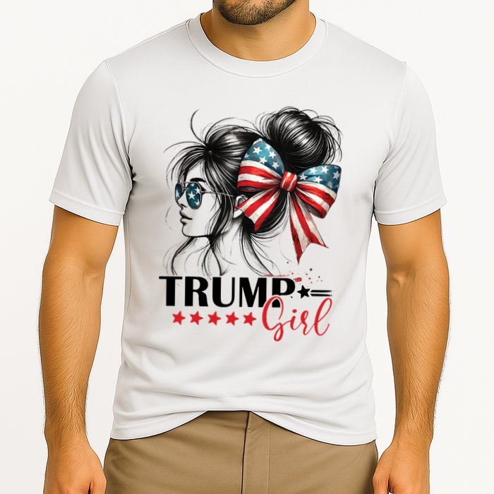 Trump Girl Messy Bun Sunglasses Usa Flag Performance Shirt
