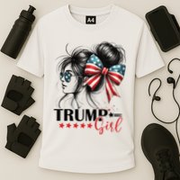 Trump Girl Messy Bun Sunglasses Usa Flag Performance Shirt