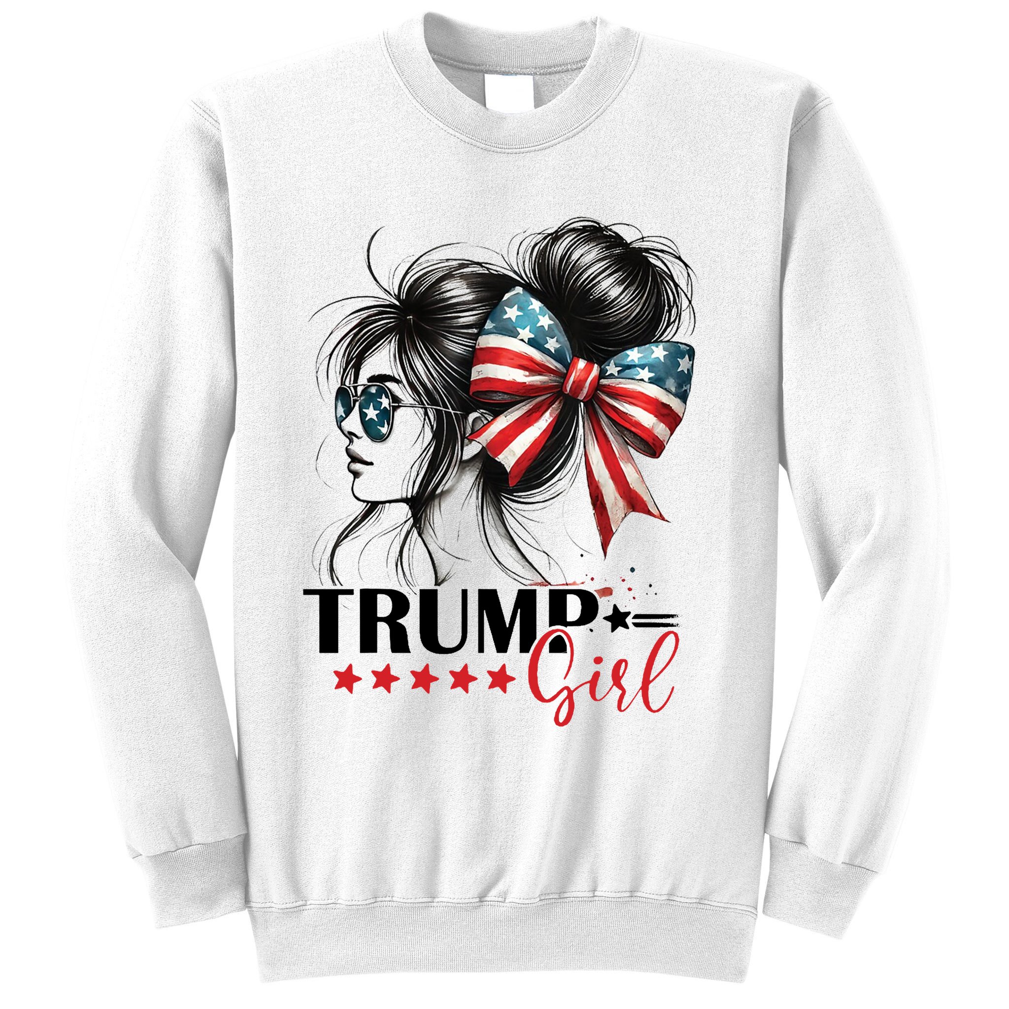 Trump Girl Messy Bun Sunglasses Usa Flag Sweatshirt