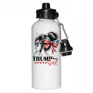 Trump Girl Messy Bun Sunglasses Usa Flag Aluminum Water Bottle 