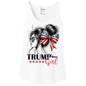 Trump Girl Messy Bun Sunglasses Usa Flag Ladies Essential Tank