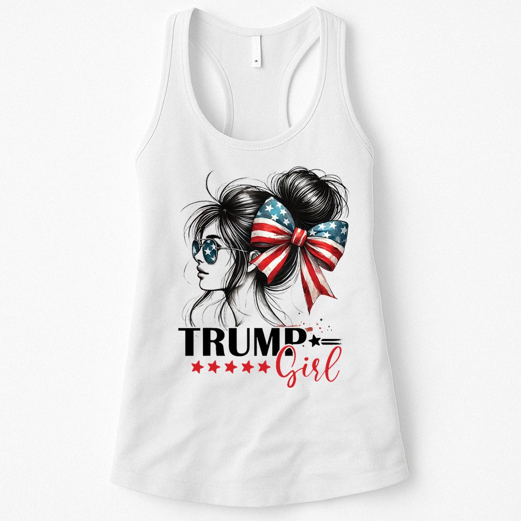 Trump Girl Messy Bun Sunglasses Usa Flag Womens Tank Top