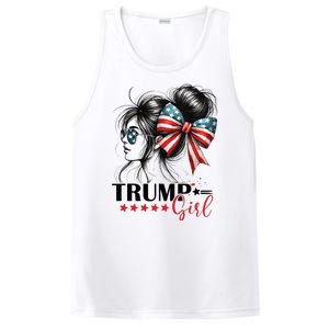 Trump Girl Messy Bun Sunglasses Usa Flag PosiCharge Competitor Tank