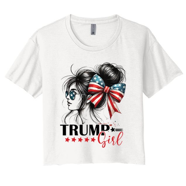 Trump Girl Messy Bun Sunglasses Usa Flag Crop Top