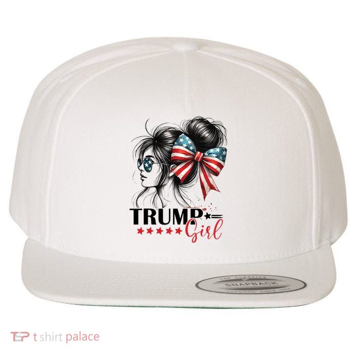 Trump Girl Messy Bun Sunglasses Usa Flag Wool Snapback Cap