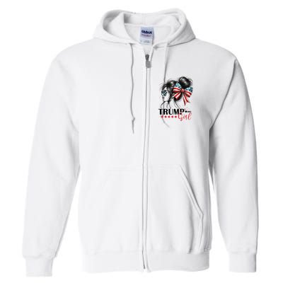 Trump Girl Messy Bun Sunglasses Usa Flag Full Zip Hoodie
