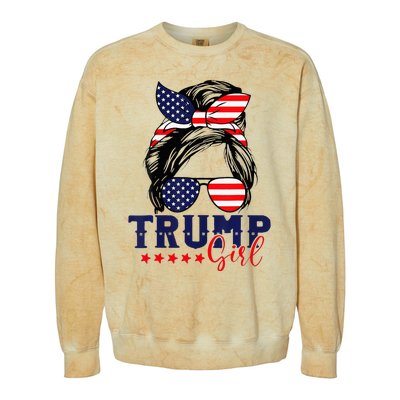 Trump Girl Messy Bun Trump 2024 Election American Flag Colorblast Crewneck Sweatshirt