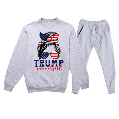 Trump Girl Messy Bun Trump 2024 Election American Flag Premium Crewneck Sweatsuit Set