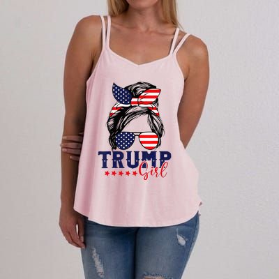 Trump Girl Messy Bun Trump 2024 Election American Flag Women's Strappy Tank