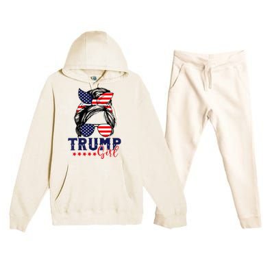 Trump Girl Messy Bun Trump 2024 Election American Flag Premium Hooded Sweatsuit Set