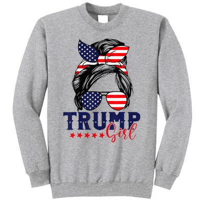 Trump Girl Messy Bun Trump 2024 Election American Flag Tall Sweatshirt