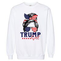 Trump Girl Messy Bun Trump 2024 Election American Flag Garment-Dyed Sweatshirt