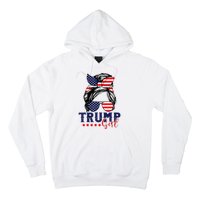 Trump Girl Messy Bun Trump 2024 Election American Flag Hoodie