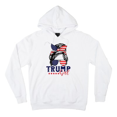 Trump Girl Messy Bun Trump 2024 Election American Flag Hoodie