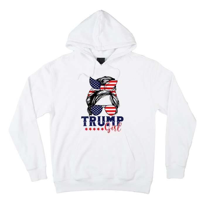 Trump Girl Messy Bun Trump 2024 Election American Flag Hoodie