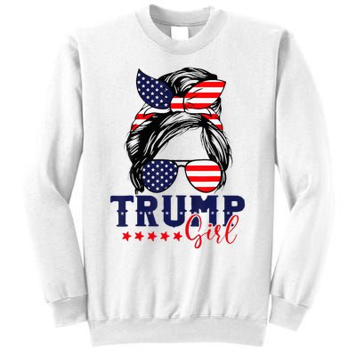 Trump Girl Messy Bun Trump 2024 Election American Flag Sweatshirt