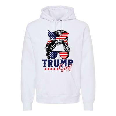 Trump Girl Messy Bun Trump 2024 Election American Flag Premium Hoodie