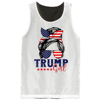 Trump Girl Messy Bun Trump 2024 Election American Flag Mesh Reversible Basketball Jersey Tank