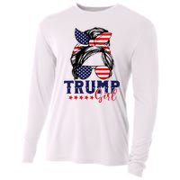 Trump Girl Messy Bun Trump 2024 Election American Flag Cooling Performance Long Sleeve Crew