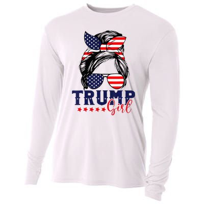 Trump Girl Messy Bun Trump 2024 Election American Flag Cooling Performance Long Sleeve Crew