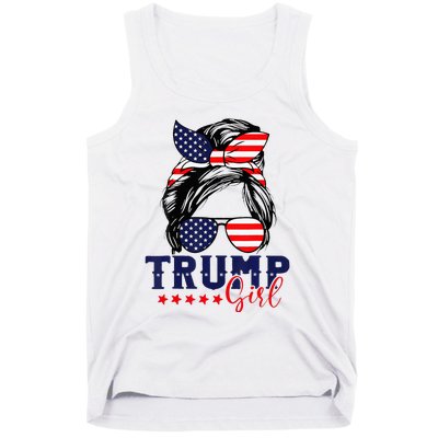 Trump Girl Messy Bun Trump 2024 Election American Flag Tank Top