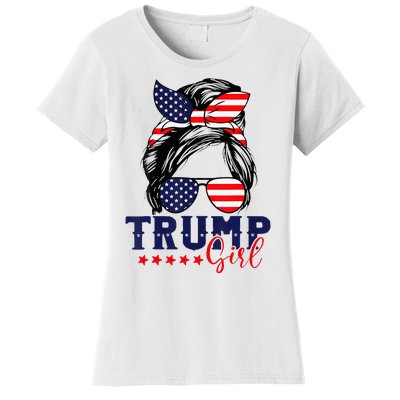 Trump Girl Messy Bun Trump 2024 Election American Flag Women's T-Shirt