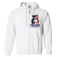 Trump Girl Messy Bun Trump 2024 Election American Flag Full Zip Hoodie