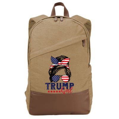 Trump Girl Messy Bun Trump 2024 Election American Flag Cotton Canvas Backpack