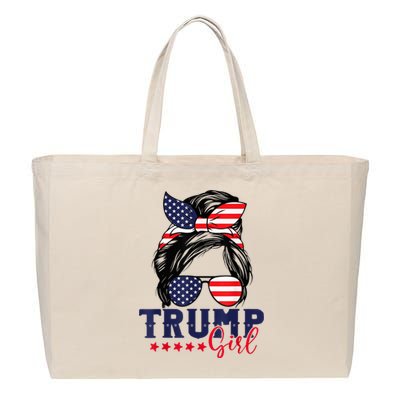 Trump Girl Messy Bun Trump 2024 Election American Flag Cotton Canvas Jumbo Tote