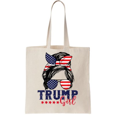 Trump Girl Messy Bun Trump 2024 Election American Flag Tote Bag