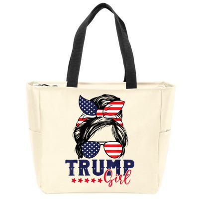 Trump Girl Messy Bun Trump 2024 Election American Flag Zip Tote Bag