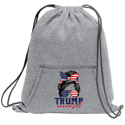 Trump Girl Messy Bun Trump 2024 Election American Flag Sweatshirt Cinch Pack Bag