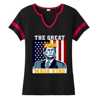 The Great MAGA King Ultra MAGA Trump Anti Biden USA Ladies Halftime Notch Neck Tee