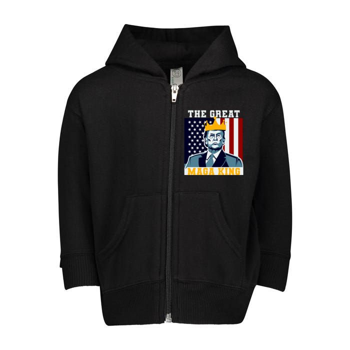 The Great MAGA King Ultra MAGA Trump Anti Biden USA Toddler Zip Fleece Hoodie