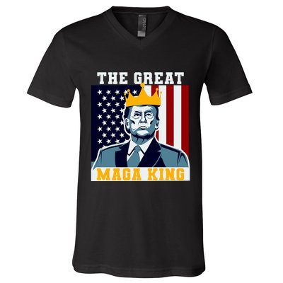 The Great MAGA King Ultra MAGA Trump Anti Biden USA V-Neck T-Shirt