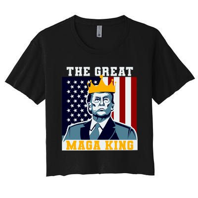 The Great MAGA King Ultra MAGA Trump Anti Biden USA Women's Crop Top Tee