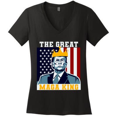 The Great MAGA King Ultra MAGA Trump Anti Biden USA Women's V-Neck T-Shirt