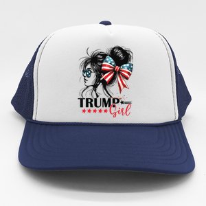 Trump Girl Messy Bun Sunglasses Trump 2024 Usa Flag Trucker Hat