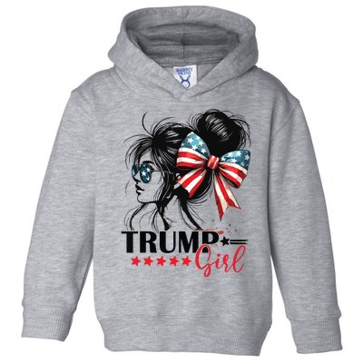 Trump Girl Messy Bun Sunglasses Trump 2024 Usa Flag Toddler Hoodie