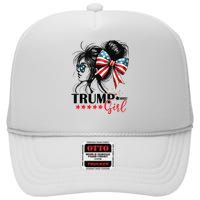 Trump Girl Messy Bun Sunglasses Trump 2024 Usa Flag High Crown Mesh Back Trucker Hat