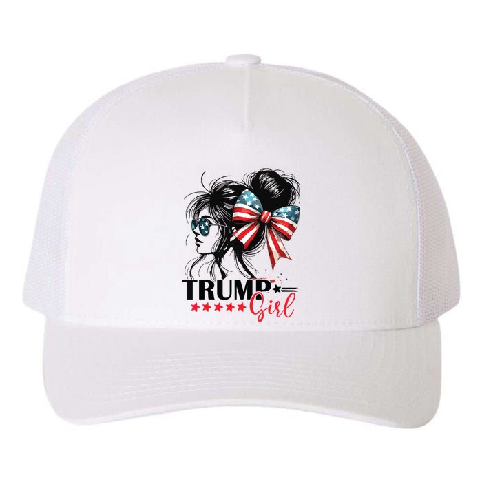 Trump Girl Messy Bun Sunglasses Trump 2024 Usa Flag Yupoong Adult 5-Panel Trucker Hat