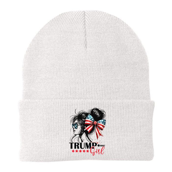 Trump Girl Messy Bun Sunglasses Trump 2024 Usa Flag Knit Cap Winter Beanie