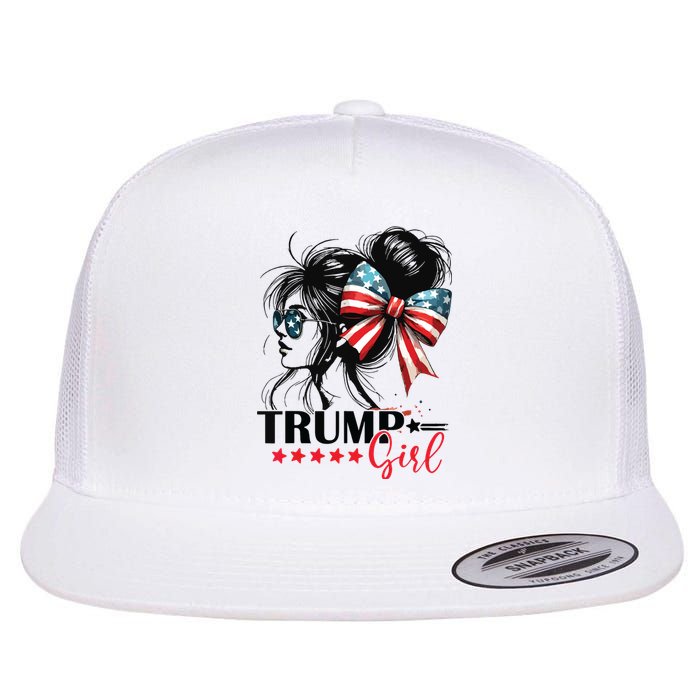 Trump Girl Messy Bun Sunglasses Trump 2024 Usa Flag Flat Bill Trucker Hat