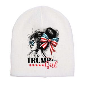 Trump Girl Messy Bun Sunglasses Trump 2024 Usa Flag Short Acrylic Beanie