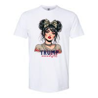 Trump Girl Messy Bun Trump 2024 Election American Flag Softstyle CVC T-Shirt