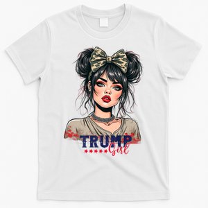 Trump Girl Messy Bun Trump 2024 Election American Flag T-Shirt