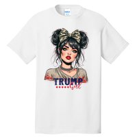 Trump Girl Messy Bun Trump 2024 Election American Flag Tall T-Shirt