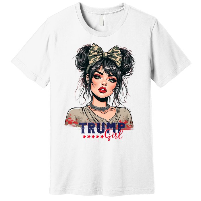 Trump Girl Messy Bun Trump 2024 Election American Flag Premium T-Shirt