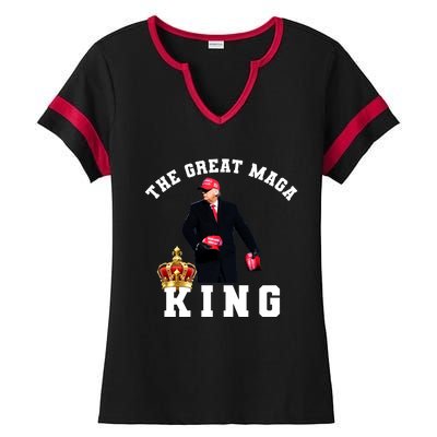 The Great MAGA King Trump 2024 USA Ladies Halftime Notch Neck Tee